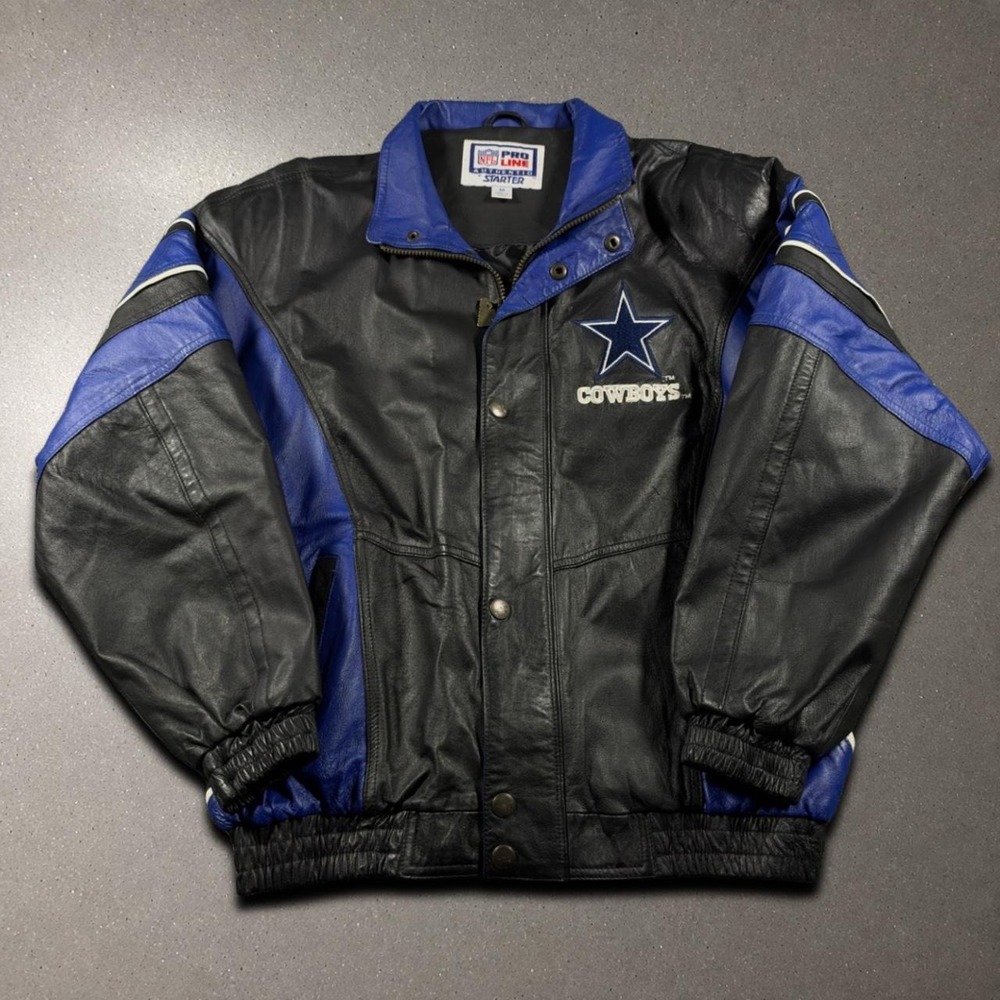Starter Leather Jacket Men's Medium Dallas Cowboys NFL Pro Line Y2K